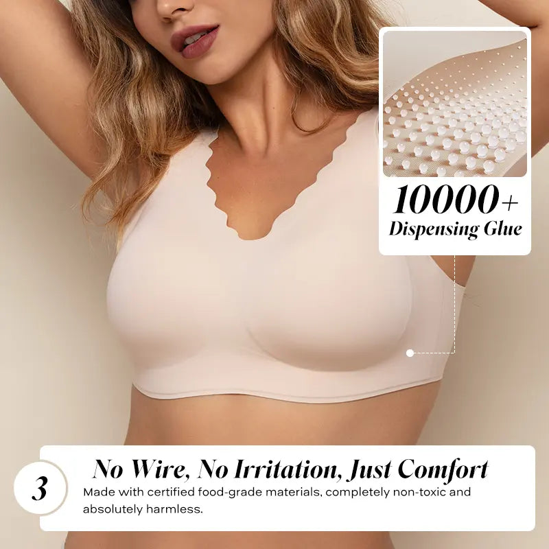 Women's Seamless Bras, No Underwire Scalloped Bras Soft V Neck Full Coverage Everyday Bra