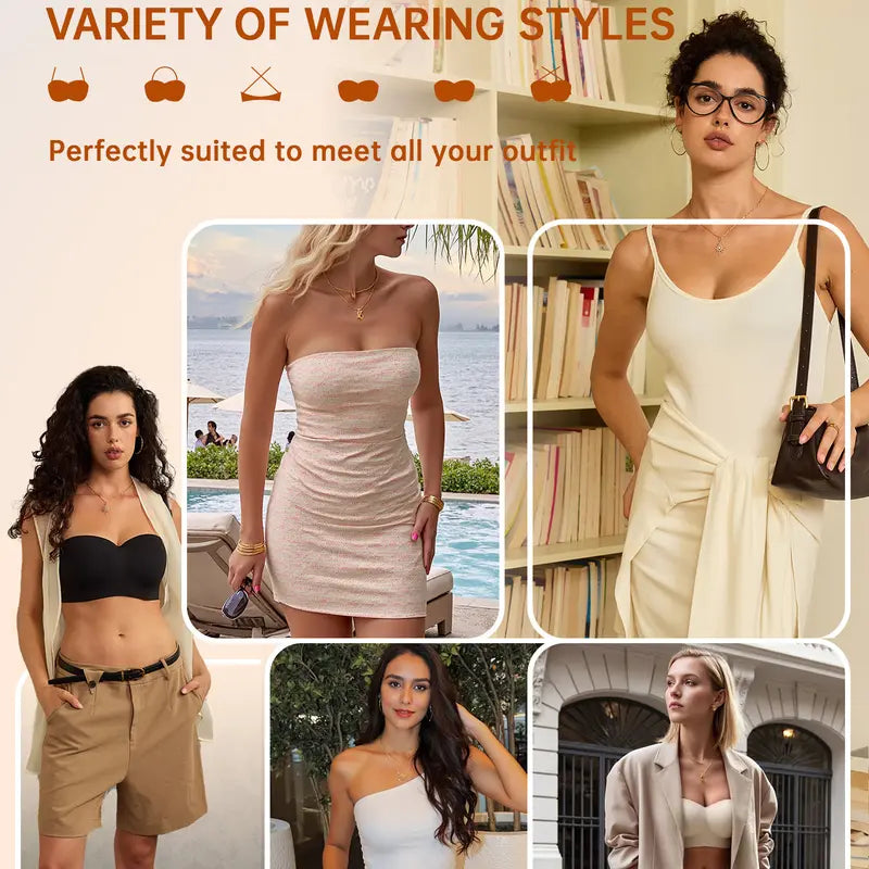 Womens Strapless Bras Wireless Non-Slip Tube Top Push Up Bralette Seamless Padded Bandeau Bra Everyday Convertible Bra