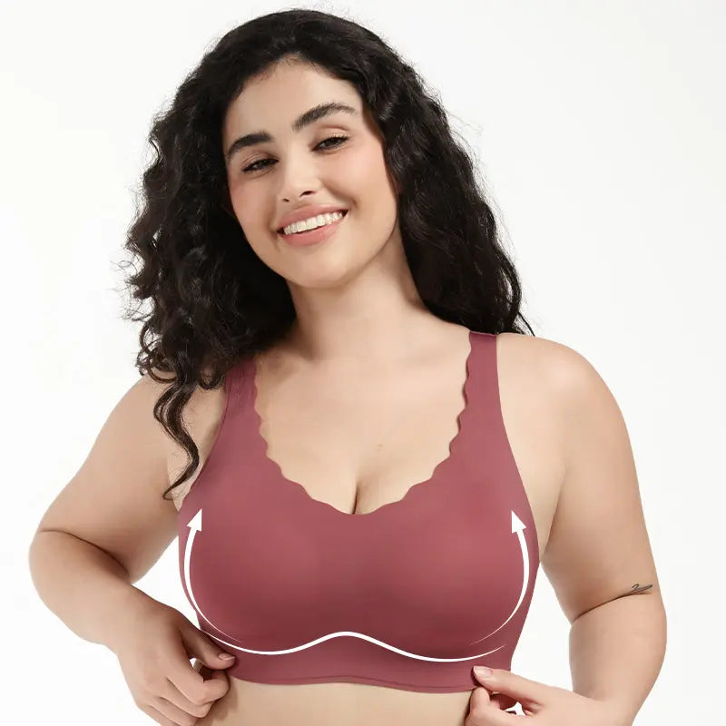 Women's Seamless Bras, No Underwire Scalloped Bras Soft V Neck Full Coverage Everyday Bra