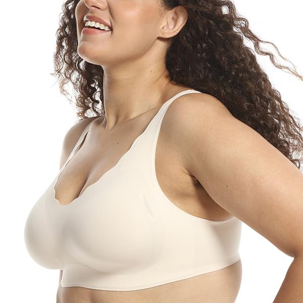 Women's Seamless Bras, No Underwire Scalloped Bras Soft V Neck Full Coverage Everyday Bra