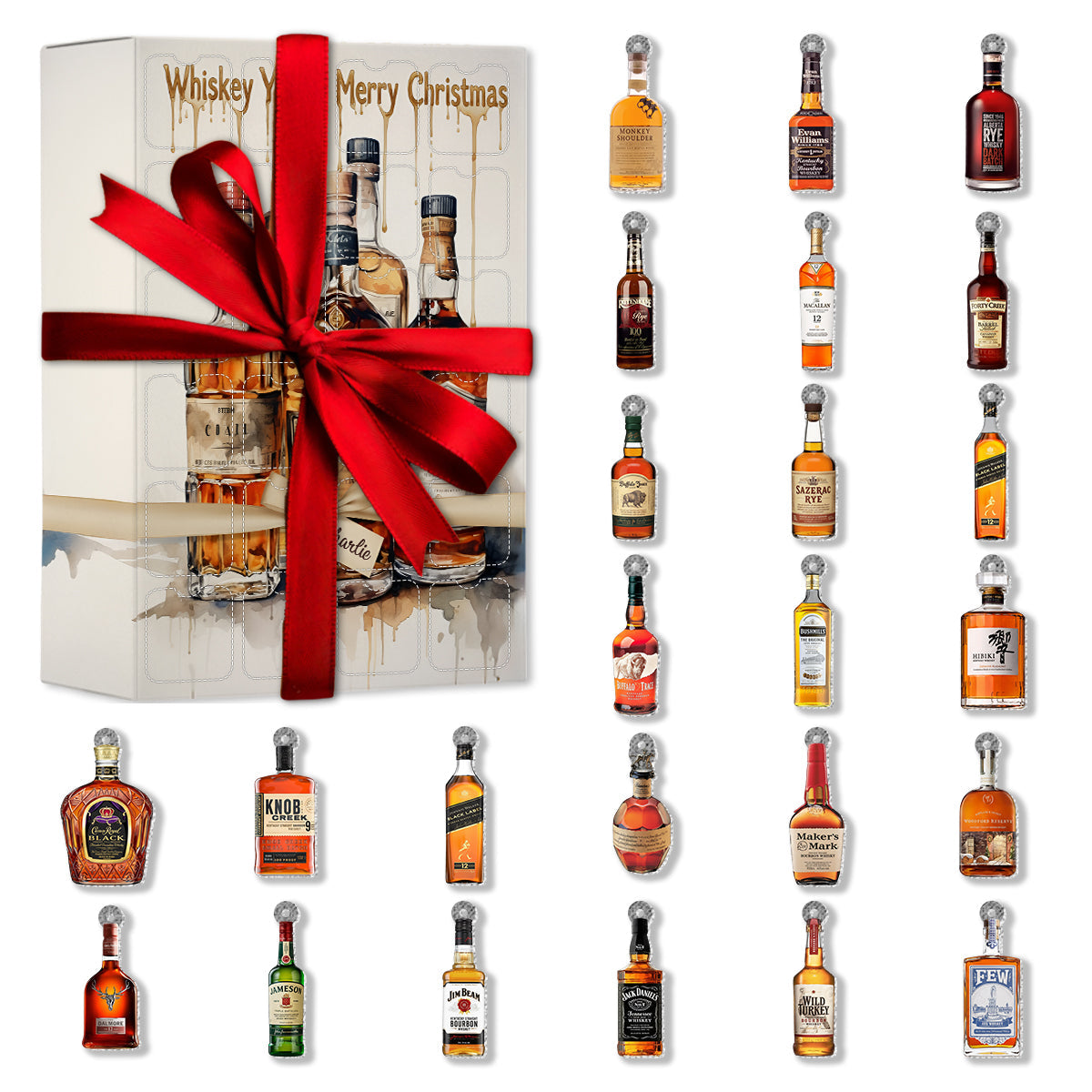 Whiskey Christmas Gift - Personalized Whisky Advent Calendar With Ornaments