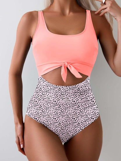 Women's One Piece Tummy Control Cut Out Tie Knot Swimsuit