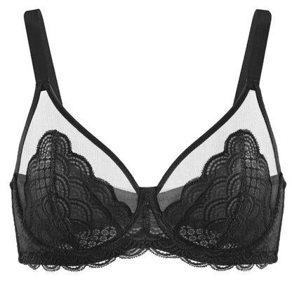 Mermaid Scales Lace Unlined Full Coverage Plus Size Underwire Minimizer Bra Comfortable Mesh Cup