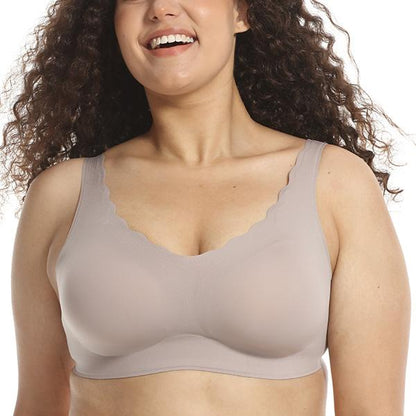 Women's Seamless Bras, No Underwire Scalloped Bras Soft V Neck Full Coverage Everyday Bra