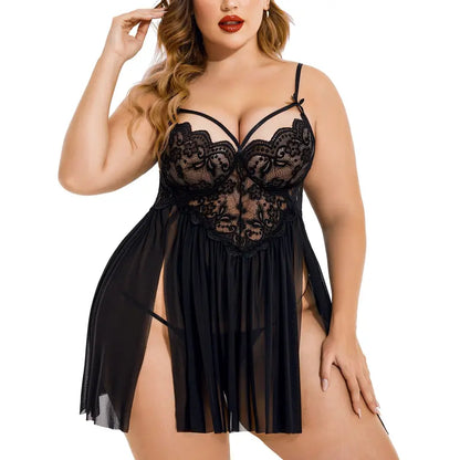 Plus Size Side Slit Lace Nightgown V Neck Nighty Sleepwear