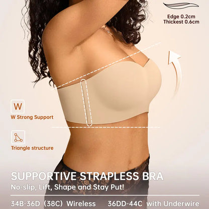 Womens Strapless Bras Wireless Non-Slip Tube Top Push Up Bralette Seamless Padded Bandeau Bra Everyday Convertible Bra