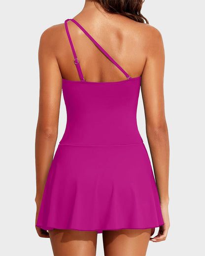 One Shoulder Skirted One Piece Swimsuit