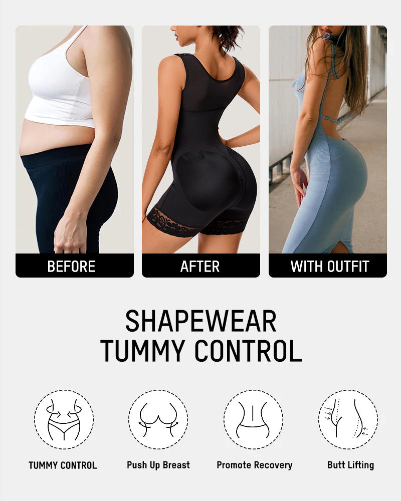 Plus Size Tummy Control Full Shapewear Butt Lifter with Zipper Crotch