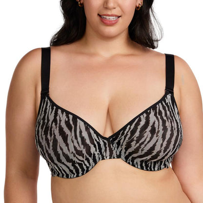 Zebra Wild Breathable Unlined Plus Size Soft Women Bra
